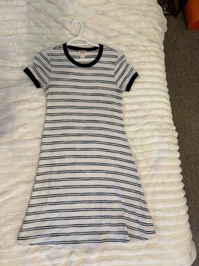 Mossimo Supply Co. White and Navy Striped Ribbed Tee Dress